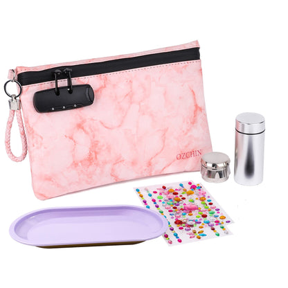 OZCHIN Smell Proof Bag with Combination Lock Great Gift Sets For Women Certificates Organizer PU Leather Lock Bag Travel Storage Case 10 x 7 inches