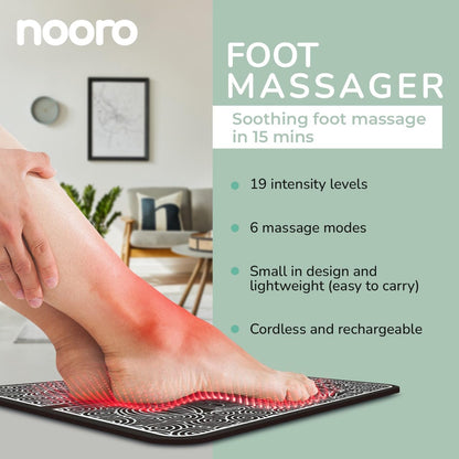 nooro Portable Foot Massager - Soothing Comfort & Revitalization for Tired Feet, 15 Minute Massage with 6 Settings, Pulse Sensation with Deep Tissue Results
