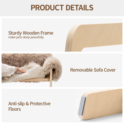 MEWOOFUN Cat Couch Bed, Pet Sofa for Indoor Cats Wooden Indoor Elevated Cat Beds with Removable Mattress Cover Suitable for Kitty, Puppy or Small Animal (Brown, Medium)
