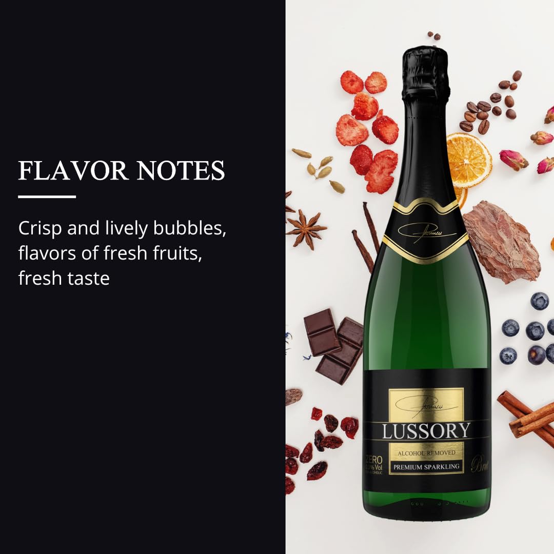 Lussory Premium Sparkling Brut Dealcoholized 0.0% Non Alcoholic Wine Bubbly From Spain, Low Calories, Low Sugar, Halal (750ml, 1 Bottle)