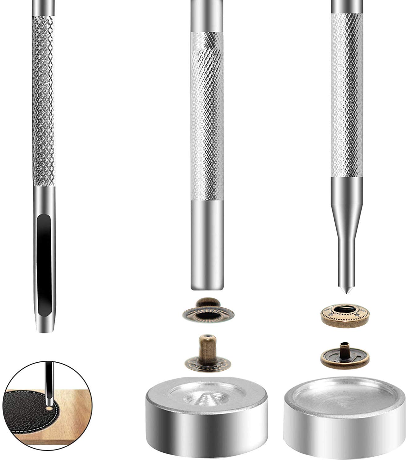 24 Sets Heavy Duty Leather Snap Fasteners Kit, BetterJonny 15mm Metal Snap Buttons Press Studs Leather Rivets Snaps with 4 Setter Tools for Clothes Bracelet Jackets Jeans, 2 Color