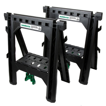 Metabo HPT Folding Sawhorses, 2-Pack, Lightweight Design, 1,200 lbs Capacity, Includes 4 Sawbucks, Ideal for Extra Workstations, Non-Skid Feet for Stability, Built-In Shelf and Cord Hooks, 115445M