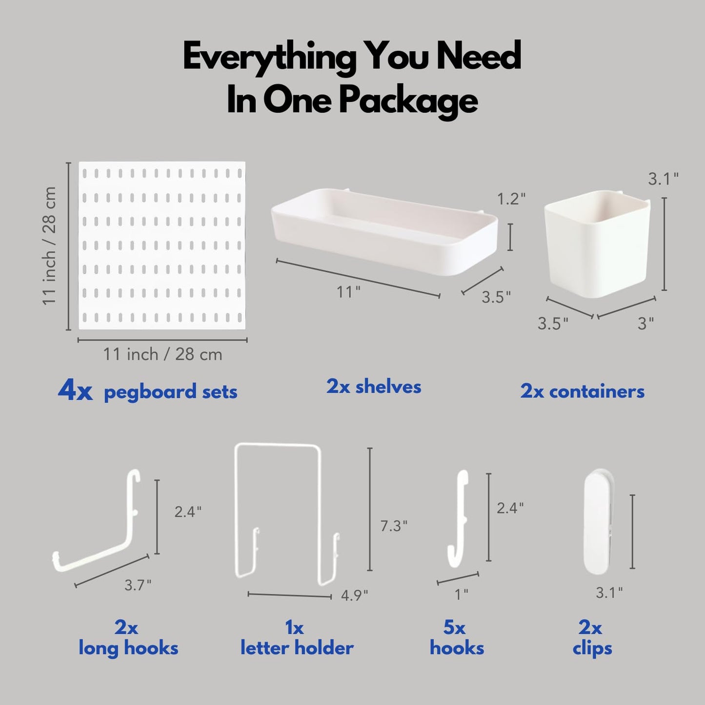 Keepo Pegboard Combination Kit, Pegboards and Accessories Modular Hanging for Wall Organizer, Crafts Organization, Ornaments Display, Nursery Storage, Peg Board (White, 22″×22″)