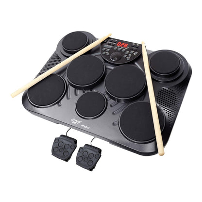 Pyle Electronic Tabletop Digital Drum Set, Compact Portable Drum Pad Kit w/ 8 Touch Sensitive Pads and Pedals, 600 Sounds, USB & Headphone Outputs, MIDI/AUX Inputs, 4x5” Drums & 4x3.5” Cymbals