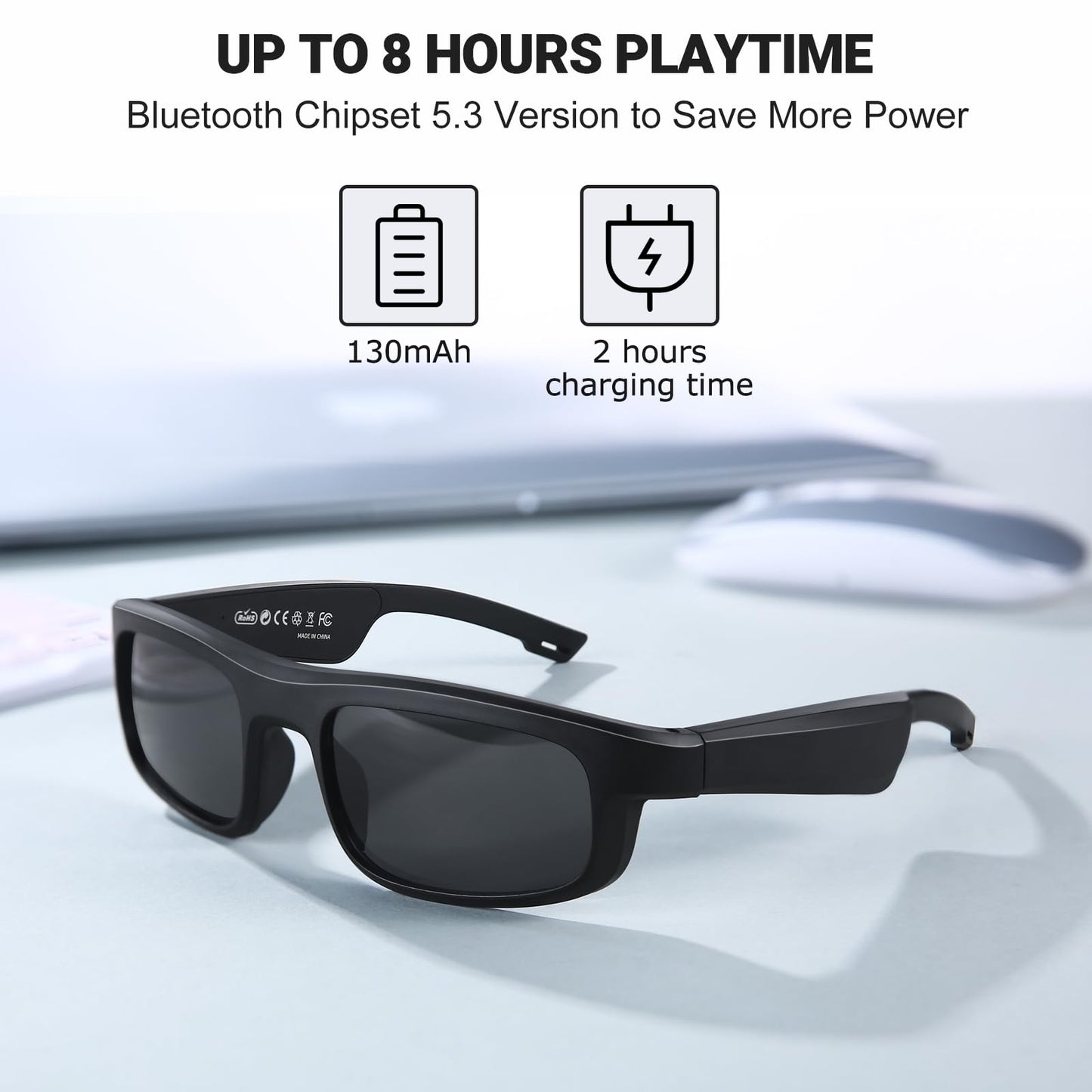 LVTEL Smart Glasses, Polarized Bluetooth Sunglasses, Built-in Mic & Speakers, Voice Assistant, UV Protection Audio Sun Glass