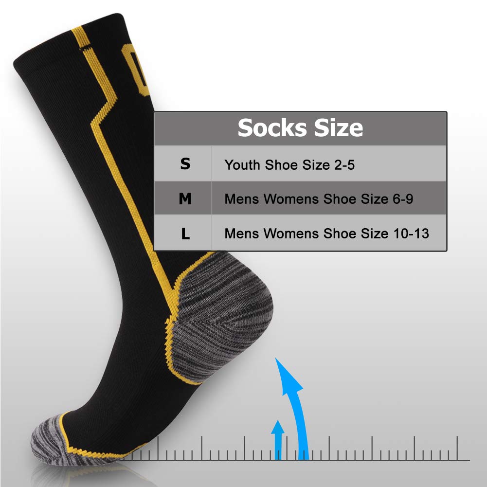 KitNSox Adult Youth Mid Calf Cushion Team Sports Number Socks for Basketball Football Baseball Gold/Black