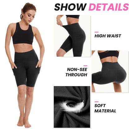 3 Pack Biker Shorts for Women – 8" Black High Waisted Tummy Control for Gym Workout Athletic Cheerleading Yoga