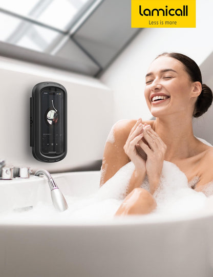 Lamicall Shower Phone Case Holder Waterproof - Clear Sound with Speaker Hole, Shower Bathroom Bathtub Accessories, IPX6 Waterproof Wall Mount for iPhone 16 Pro Max, S25 Ultra, 4-7" Big Phones