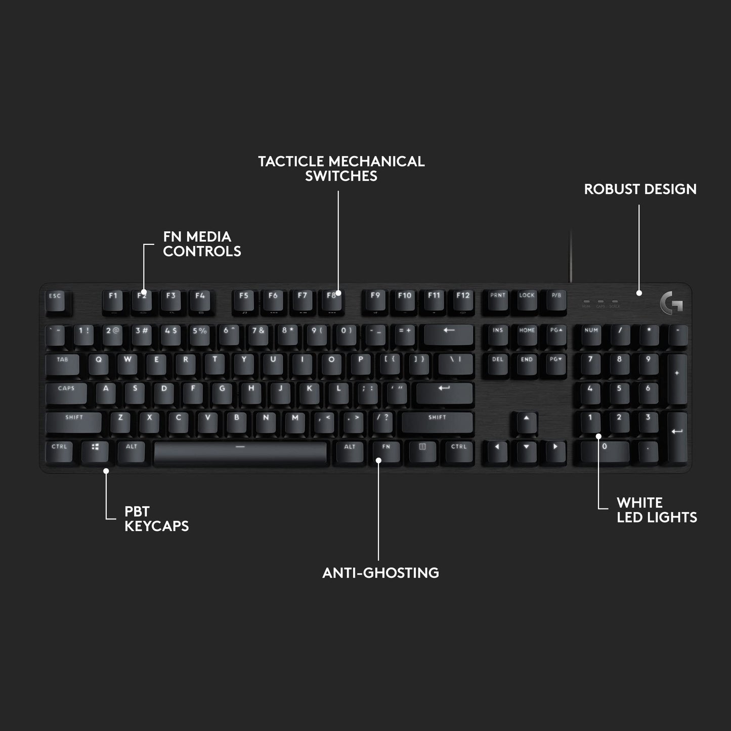 Logitech G413 SE Full-Size Mechanical Gaming Keyboard - Backlit Keyboard with Tactile Mechanical Switches, Anti-Ghosting, Compatible with Windows, macOS - Black Aluminum