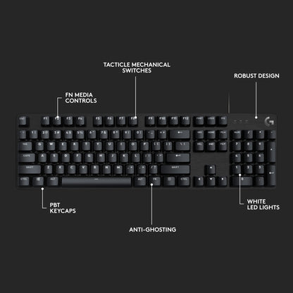 Logitech G413 SE Full-Size Mechanical Gaming Keyboard - Backlit Keyboard with Tactile Mechanical Switches, Anti-Ghosting, Compatible with Windows, macOS - Black Aluminum