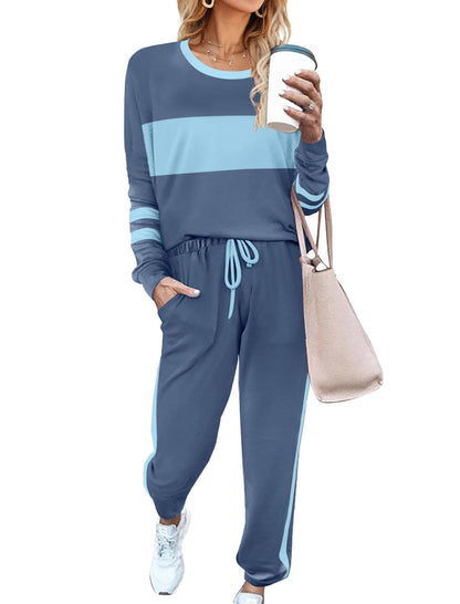 Aloodor 2 Piece Sets for Women Loungewear Athleisure Cozy Sets Airport Lounge Sets Travel Outfits for Plane Light Blue XL