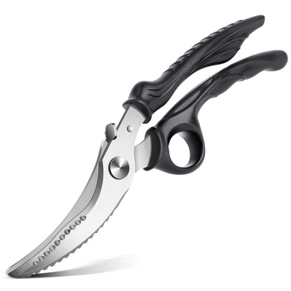 PURPLEBIRD Heavy Duty Poultry Shears, Spring Loaded Kitchen Scissors, Dishwasher Safe Stainless Steel Cooking Scissors, Multipurpose Kitchen Shears for Cutting Chicken and Meat Black