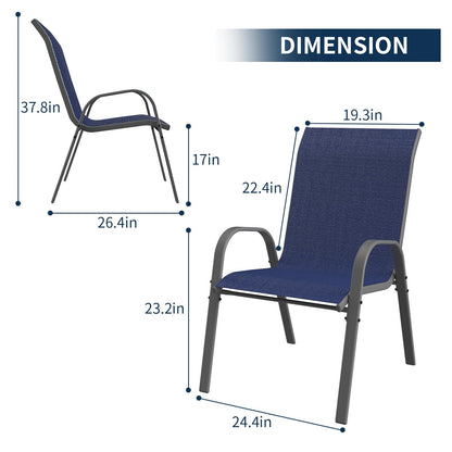 Amopatio Patio Chairs Set of 4, Outdoor Stackable Dining Chairs for All Weather, Comfortable Breathable Garden Outdoor Furniture for Backyard Deck, Blue