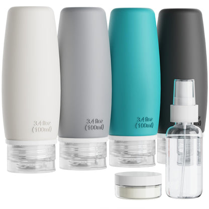 PACKISM TSA Approved Toiletry Bottles - 6 Pack Leak Proof 3.4oz Silicone Travel Bottles for Toiletries, BPA Free Leak Proof Refillable Travel Accessories (Not come with content inside the bottle)