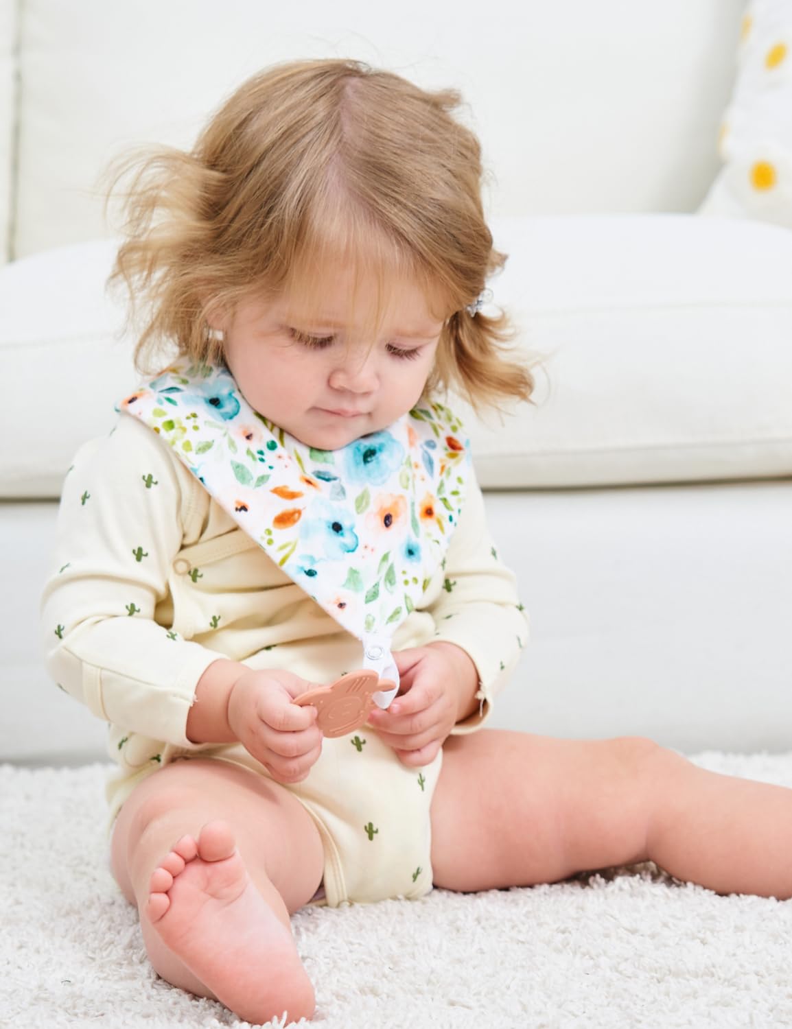 Muslin Baby bibs 6-Pack and Teething Toys 6-Pack Made with 100% Organic Cotton, Absorbent and Soft For Baby girl