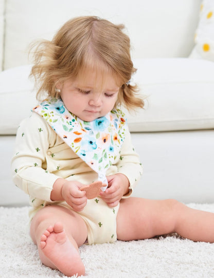 Muslin Baby bibs 6-Pack and Teething Toys 6-Pack Made with 100% Organic Cotton, Absorbent and Soft For Baby girl