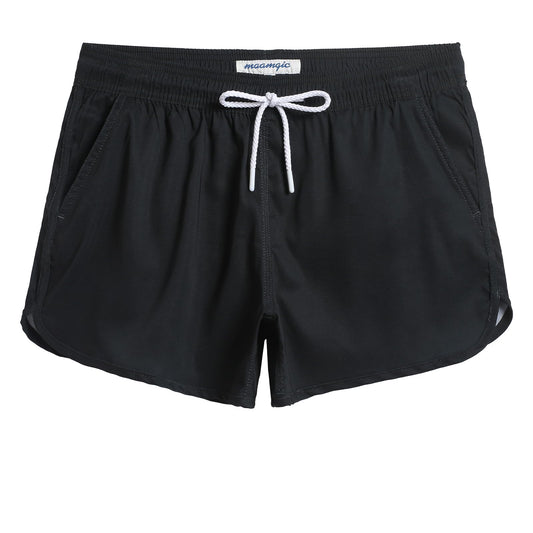 maamgic Swim Shorts Women 3.5" Quick Dry Board Short Stretch Swimming Vintage Bathing Suit with Pockets Black XX-Large