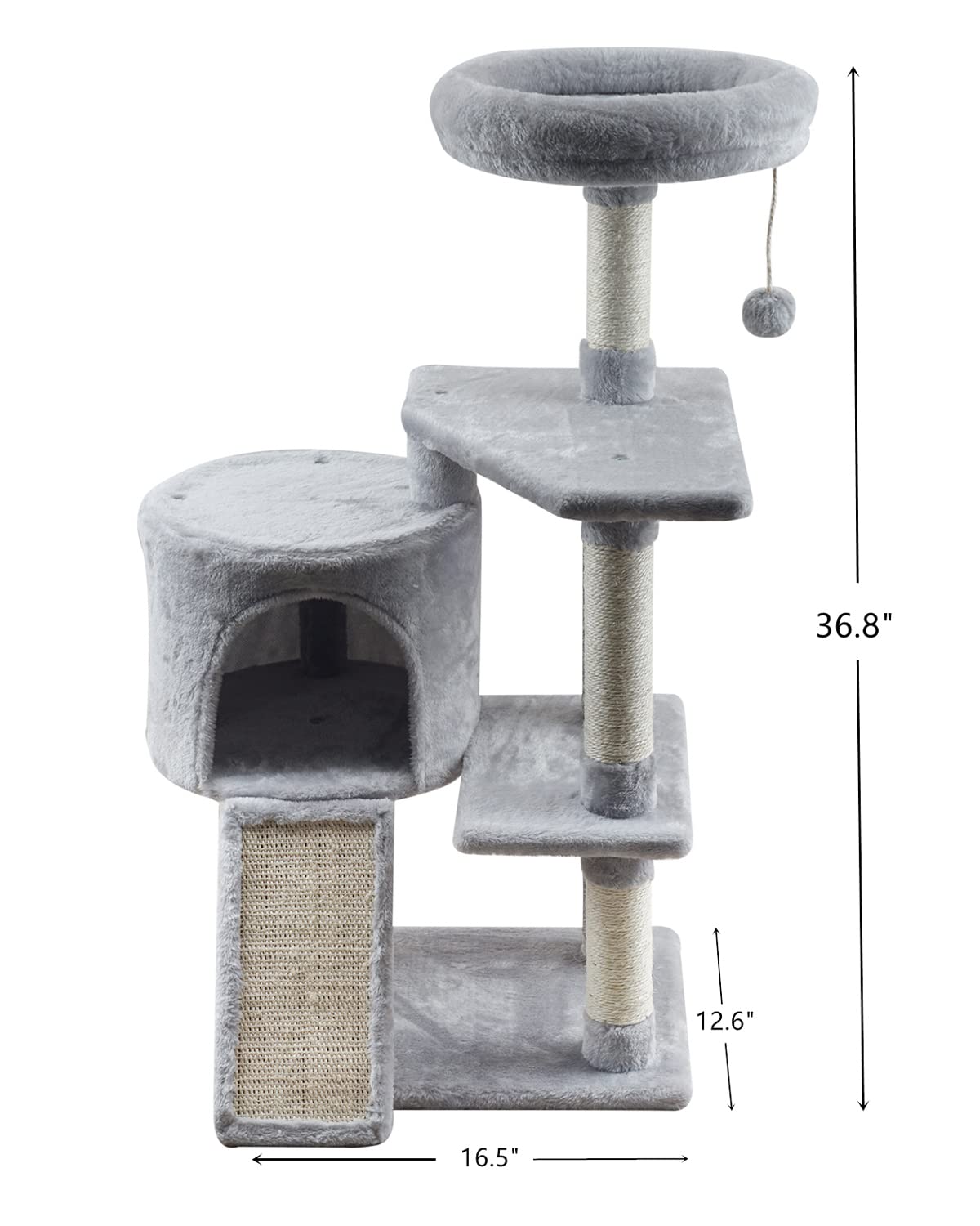 MIAO PAW Grey Cat Tree Tower for Indoor Cats Condo with Scratching Post Cat Tree for Large Medium Small Cat with Dangling Ball Stand for Kittens Activity Tower