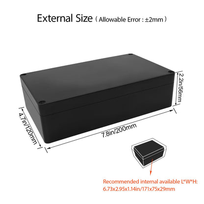 LeMotech Project Box ABS Plastic Junction Box IP65 Waterproof Hobby Box Electrical Boxes Universal Enclosure for Electronic Black 7.8 x 4.7 x 2.2 inch(200x120x56mm)（Pack of 1