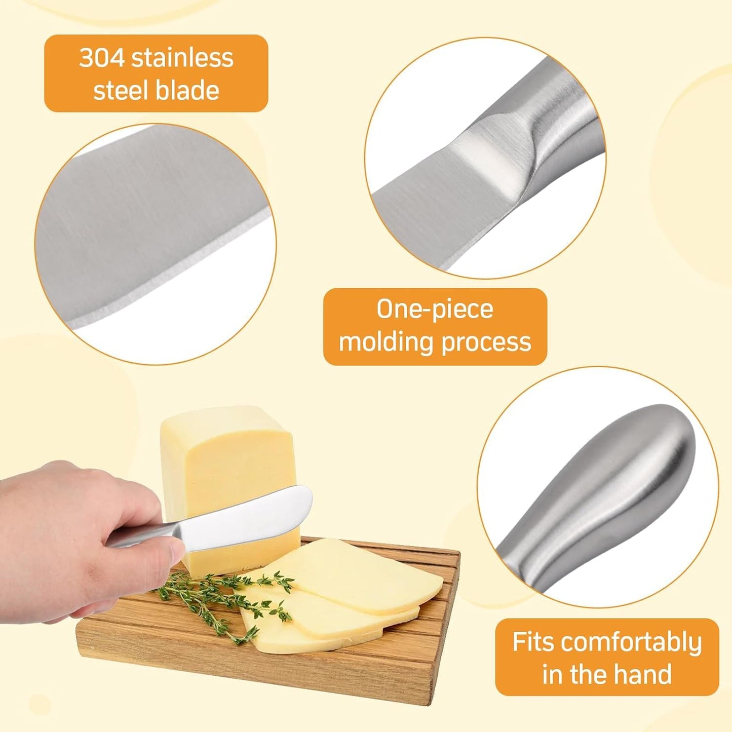 Linwnil Spreader Knife Set,4-Piece Cheese and Butter Spreader Knives,Mini Serving Tongs,Stainless Steel Multipurpose Butter Knives