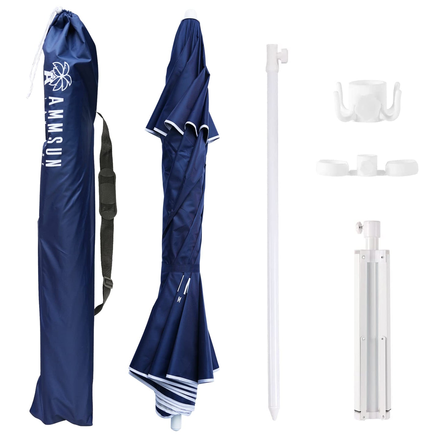 AMMSUN Shade Umbrella, Premium Portable Umbrella with Stand, 6.5ft Lightweight Free Standing Canopy for Sporting Games, Adjustable Instant Sun Protection and Easy to Carry, Navy Blue