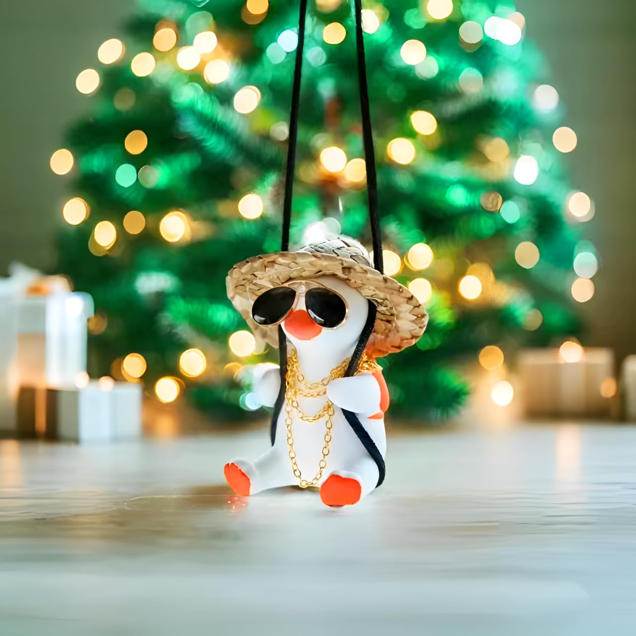 Qiwen Funny Swinging Duck Car Mirror Hanging Ornament - Cool Automotive Rearview Mirror Accessories for Men Women Teens, Cute Truck Car Pendant Charm Decor (Cool A)