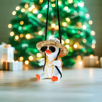 Qiwen Funny Swinging Duck Car Mirror Hanging Ornament - Cool Automotive Rearview Mirror Accessories for Men Women Teens, Cute Truck Car Pendant Charm Decor (Cool A)