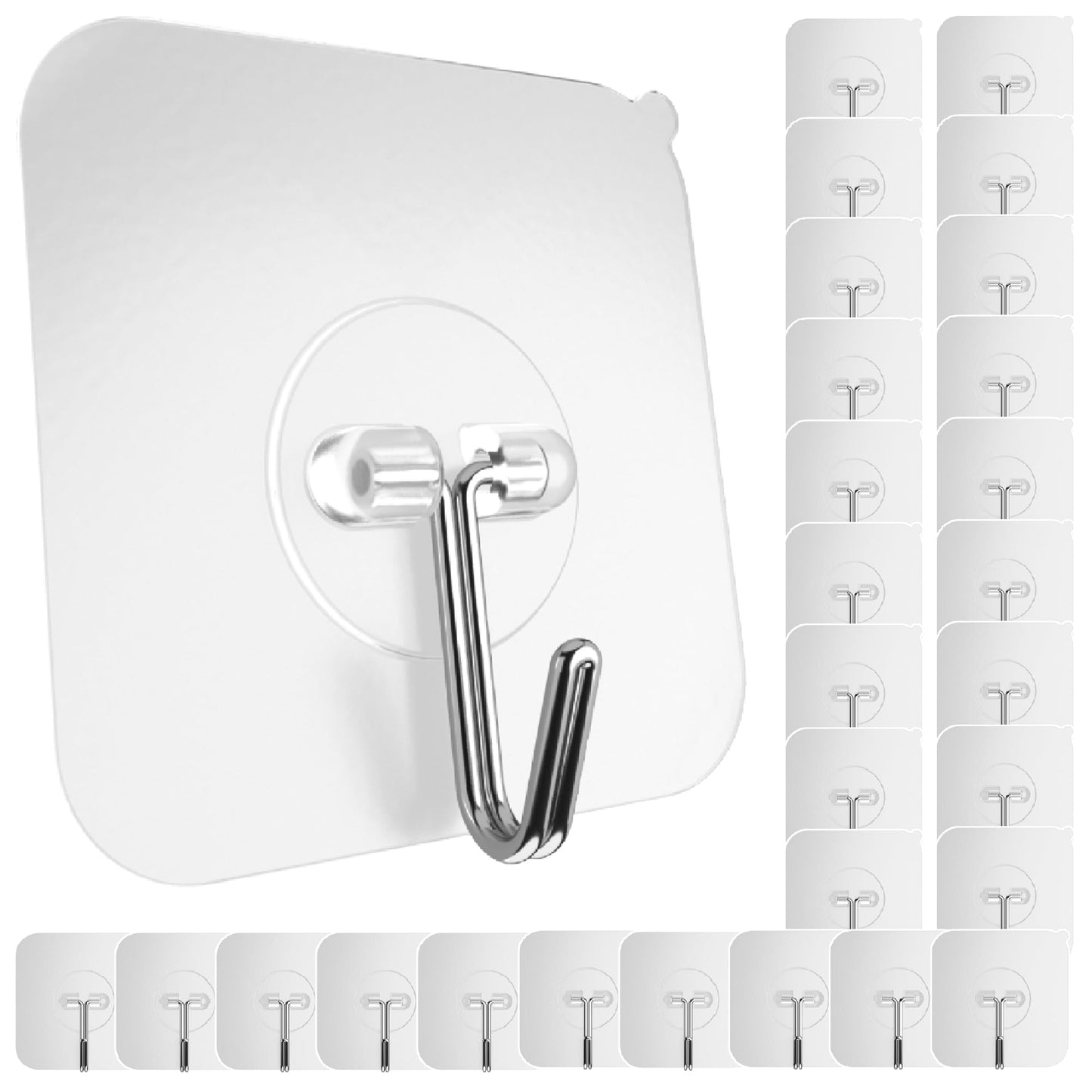 GLUIT Adhesive Wall Hooks for Hanging Heavy Duty 22 lbs Hooks for Walls No Damage, Towel Sticky Clear Hooks, Waterproof, Home, Bathroom, Kitchen, Office, and Outdoor, 40 Pack