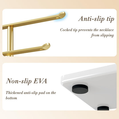 Jewelry Holder Organizer, 12.5'' Tall Sturdy Metal Stand, 3-Tier Jewelry Hanger for Necklace, Earring, Bracelet, Ring, for Display and Storage, Aesthetic Room Decor, Gold Jewlery Tree with White Tray