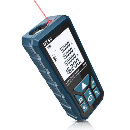Laser Measure, DTAPE 165 Ft Digital Laser Distance Meter, Upgraded High-Accuracy Laser Measuring Tool, Electronic Tape Measure, 2" Backlit LCD Display, Area/Volume/Indirect Measurement, in/Ft/Ft+in/M