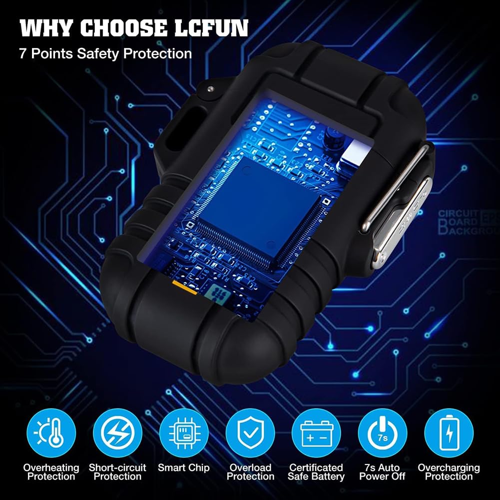 LcFun Waterproof Electric Lighter Windproof Dual Arc USB Rechargeable Flameless Plasma Lighters for Camping Hiking Survival Tactical Gear Stocking Stuffers Gifts for Men Fathers Husband
