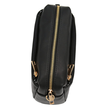 FashionPuzzle Triple Zip Small Crossbody Bag (Black)
