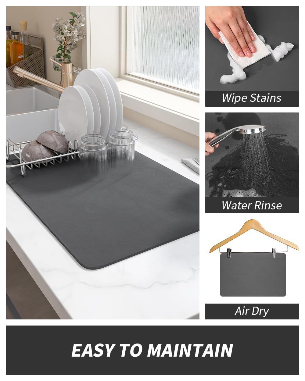 AMOAMI-Coffee Mat Hide Stain Rubber Backed Absorbent Dish Drying Mat for Kitchen Counter-Coffee Bar Accessories Fit Under Coffee Maker Coffee Machine Coffee Pot Espresso Machine Dish Rack