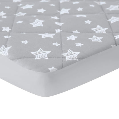 Pack and Play Sheets Fitted, Toddlers Mattress Protector 39"×27"×5", Breathable Thick Playard Lovely Print Cover, Compatible with Graco Pack n Play, Gray Star