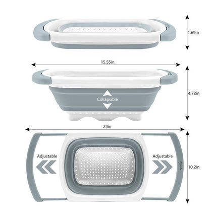 Qimh Collapsible Colander | Over The Sink Silicone Kitchen Strainers and Colanders with Extendable Handles | Veggies, Fruit and Pasta Foldable Strainer for Kitchen, 6-Quart, BPA Free