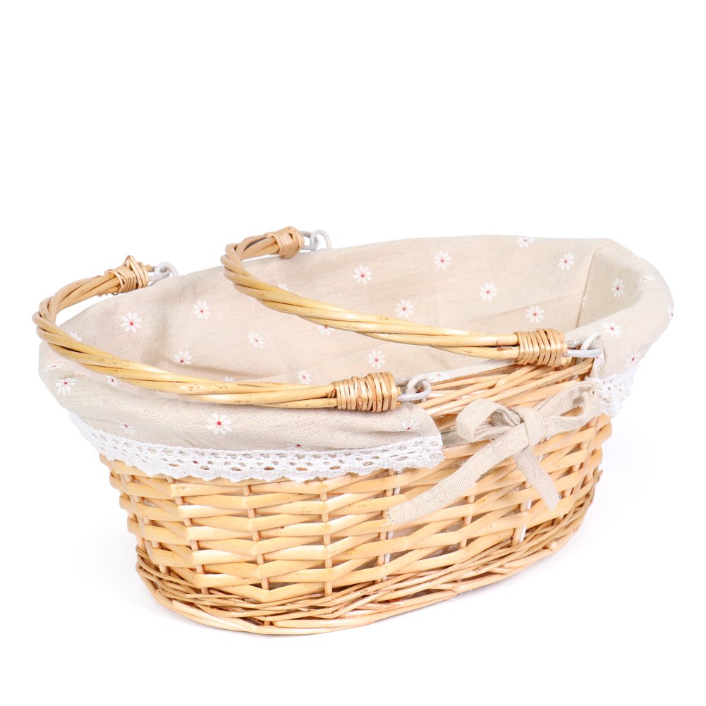 MEIEM Wicker Gift Baskets Empty Oval Willow Woven Picnic Cheap Easter Candy Storage Wine Basket with Handle Egg Gathering Wedding Basket (Natural)