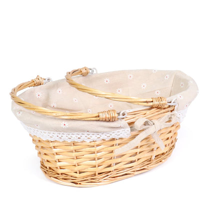 MEIEM Wicker Gift Baskets Empty Oval Willow Woven Picnic Cheap Easter Candy Storage Wine Basket with Handle Egg Gathering Wedding Basket (Natural)