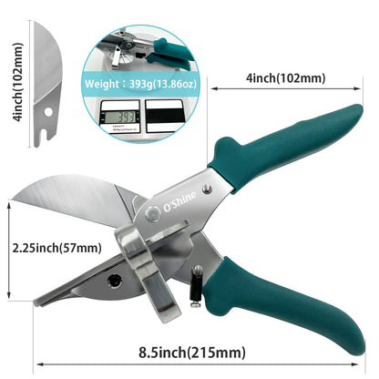 O’Shine Miter Shears for Angular Cutting Molding Crafting,Shoe Molding Cutter Tool,45-135 Degree Multi Angle Trim Cutter Hand Tool for Soft Wood PVC, an Extra Blade with Sheath Included