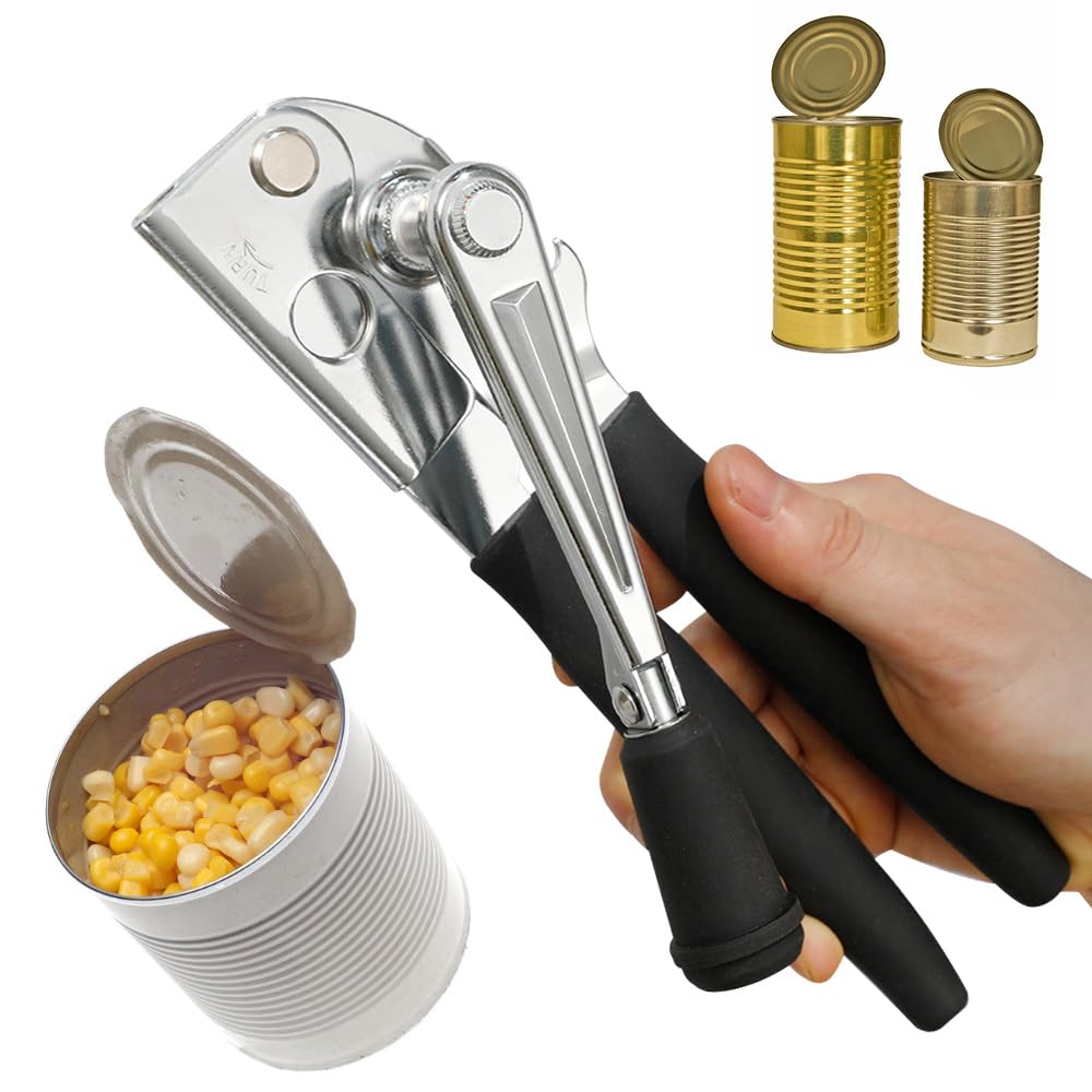 NUFR Crank Can Openers Manual,Heavy Duty Commercial Can Opener with Rubber-coated Long Handles