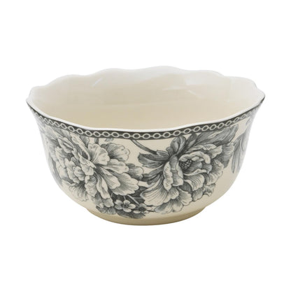 222 Fifth Adelaide 16-Piece Square Floral Dinnerware Set – Service for 4, Grey & White Porcelain Plates & Bowls, for Everyday Dining & Entertainment, Microwave & Dishwasher Safe, Chip Resistant