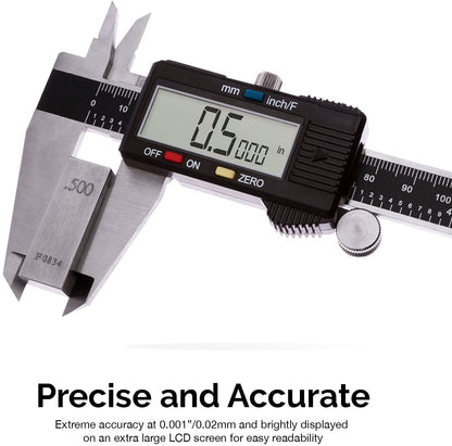 NEIKO 01407A Electronic Digital Caliper Measuring Tool, 0 - 6 Inches Stainless Steel Construction with Large LCD Screen Quick Change Button for Inch Fraction Millimeter Conversions, Digital Caliper Measuring Tool