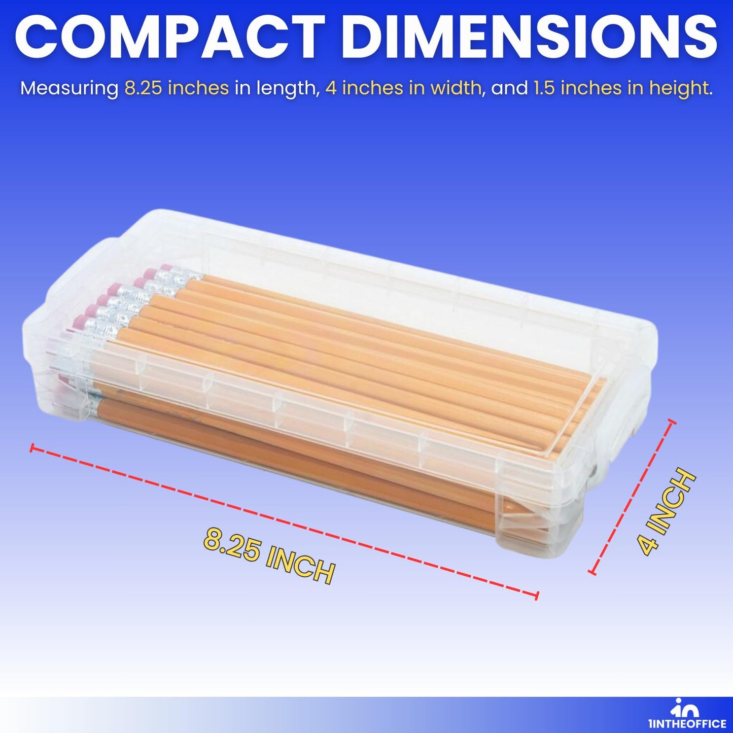 1InTheOffice Pencil Box, Stackable Translucent Clear 8.25 x 1.5 x 4 Inches, (4 Pack)