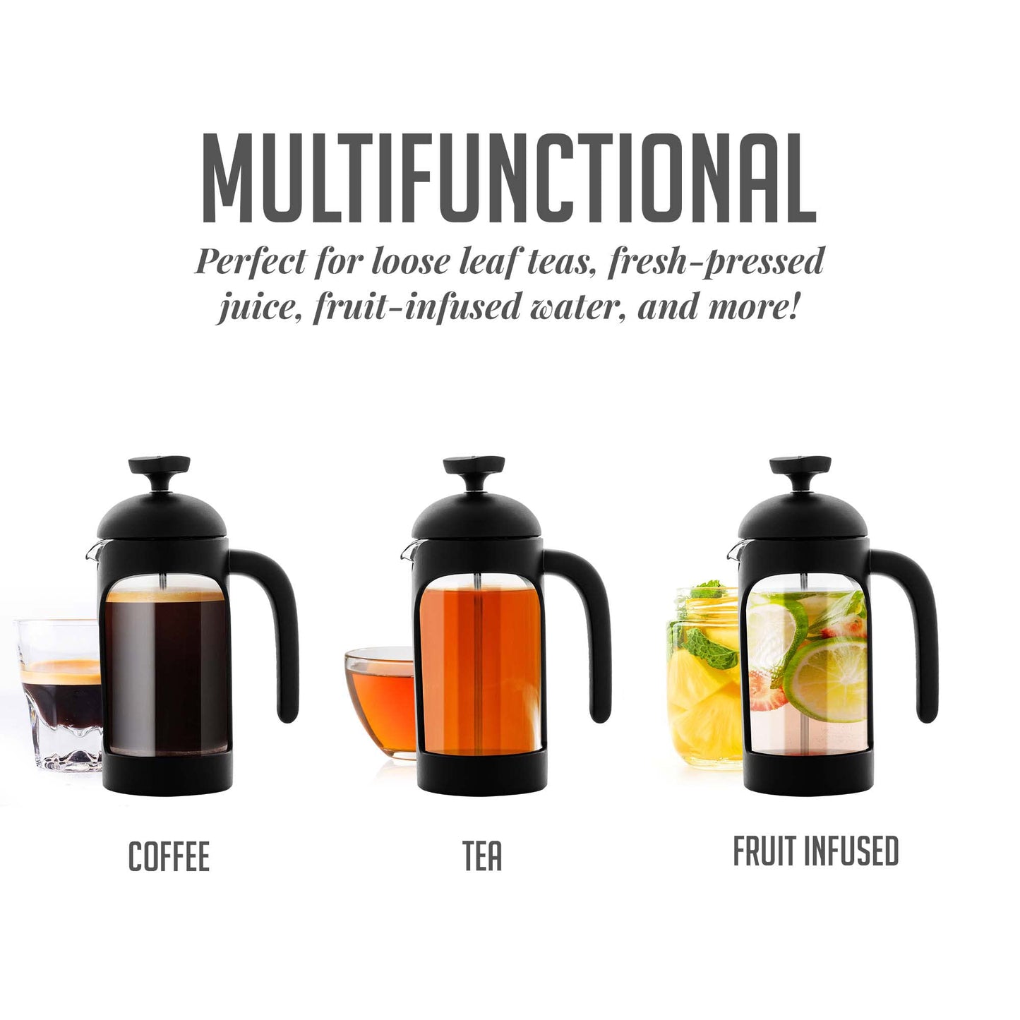 OVENTE French Press Coffee Maker 12 Ounce with Heat Resistant Borosilicate Glass & Stainless Steel 4-Level Filtration System, Portable Cold Brew Coffee Maker for Travel, Camping or Gift, Black FPB12B