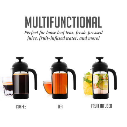 OVENTE French Press Coffee Maker 12 Ounce with Heat Resistant Borosilicate Glass & Stainless Steel 4-Level Filtration System, Portable Cold Brew Coffee Maker for Travel, Camping or Gift, Black FPB12B