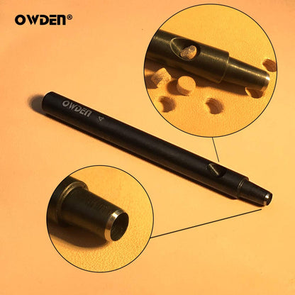 OWDEN Professional 6pc Leather Hollow Punch Set, Size 1.0-5.0mm, Black, Steel, Manual, 6 Holes, Free Mini Cutting Mat