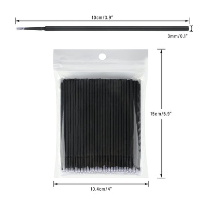 G2PLUS 500PCS Cotton Swabs, Black Disposable Micro Applicators Brush for Makeup and Personal Care, Micro Swabs for Eyelash Extensions, Nails, Eyeliner (Head Diameter: 2.5mm/0.098'')
