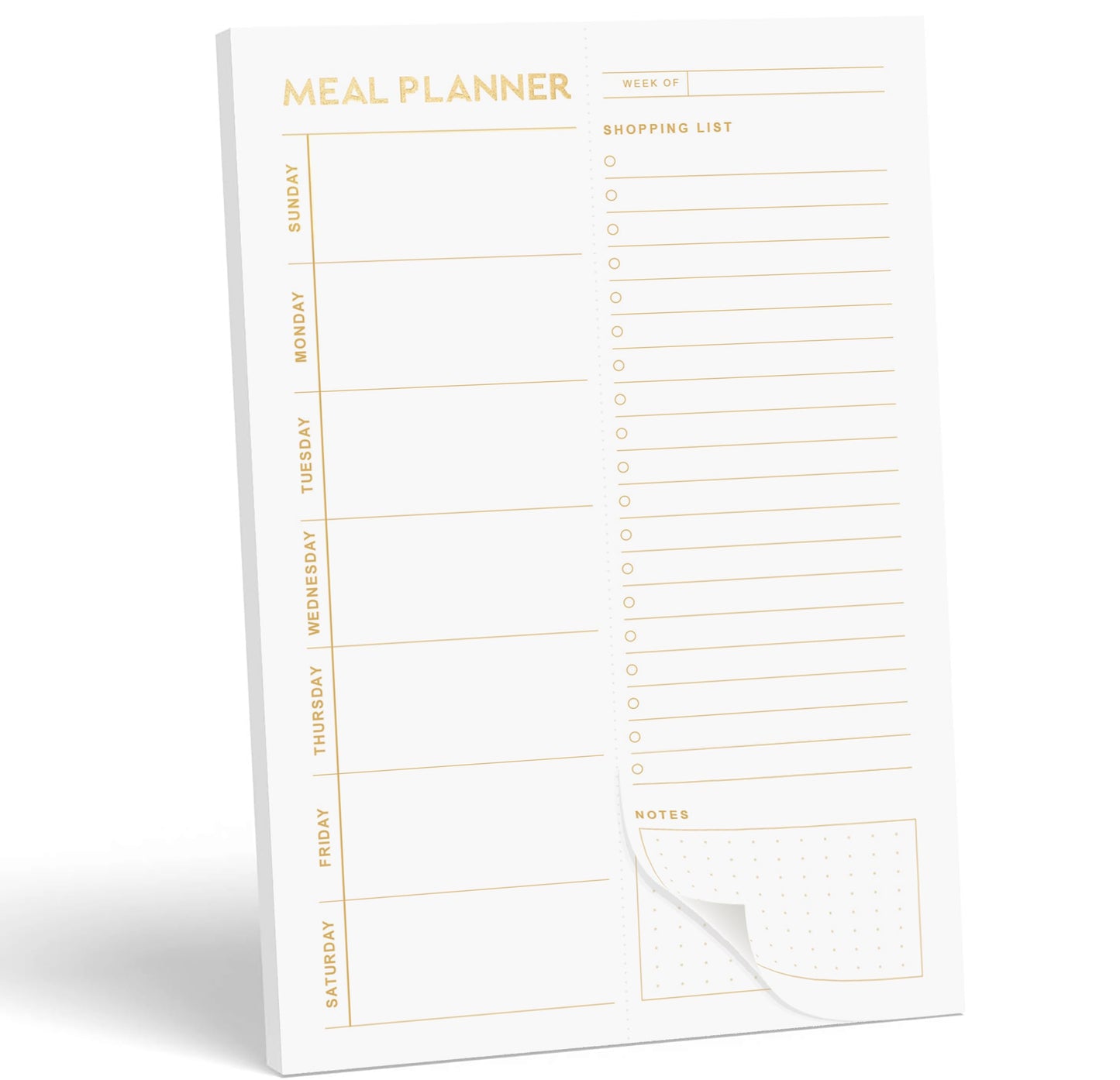 Matte Gold Foil Magnetic Meal Planning Pad for Fridge 52 Undated Tear-off Sheets, 6x9 Inch Meal Planner & Grocery List with Magnet, Weekly Meal Planner with Tear Off Shopping List