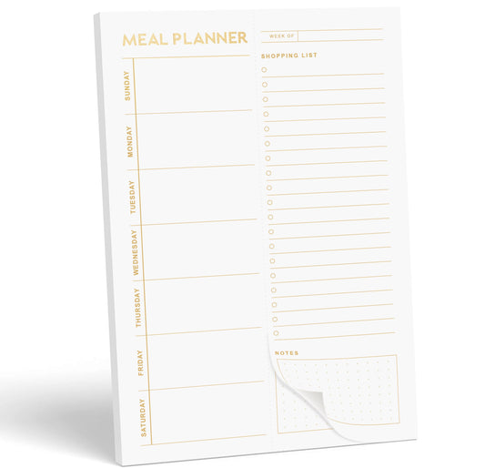 Matte Gold Foil Magnetic Meal Planning Pad for Fridge 52 Undated Tear-off Sheets, 6x9 Inch Meal Planner & Grocery List with Magnet, Weekly Meal Planner with Tear Off Shopping List