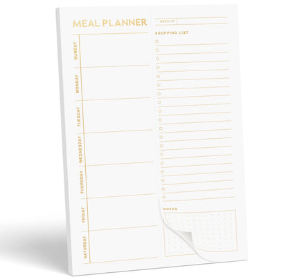 Matte Gold Foil Magnetic Meal Planning Pad for Fridge 52 Undated Tear-off Sheets, 6x9 Inch Meal Planner & Grocery List with Magnet, Weekly Meal Planner with Tear Off Shopping List