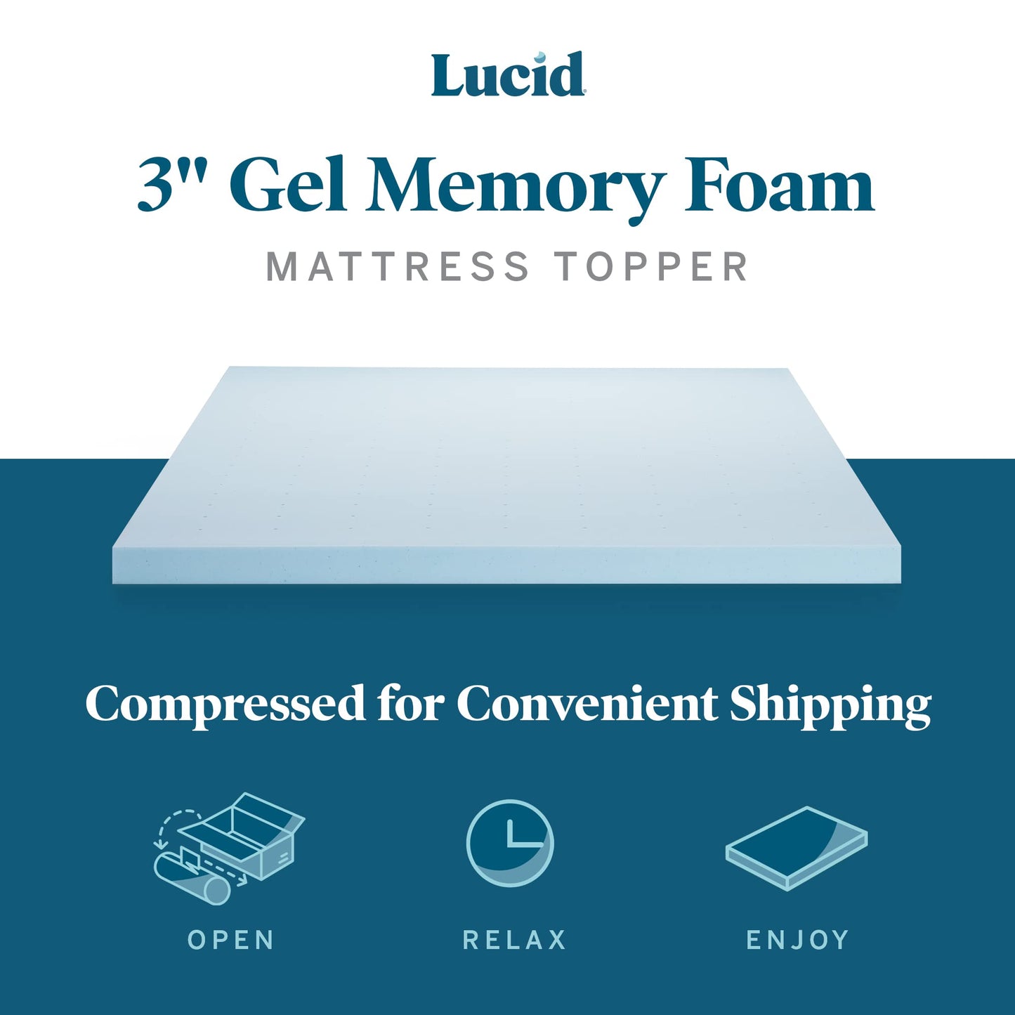 LUCID 3-inch Ventilated Gel Memory Foam Mattress Topper - Twin